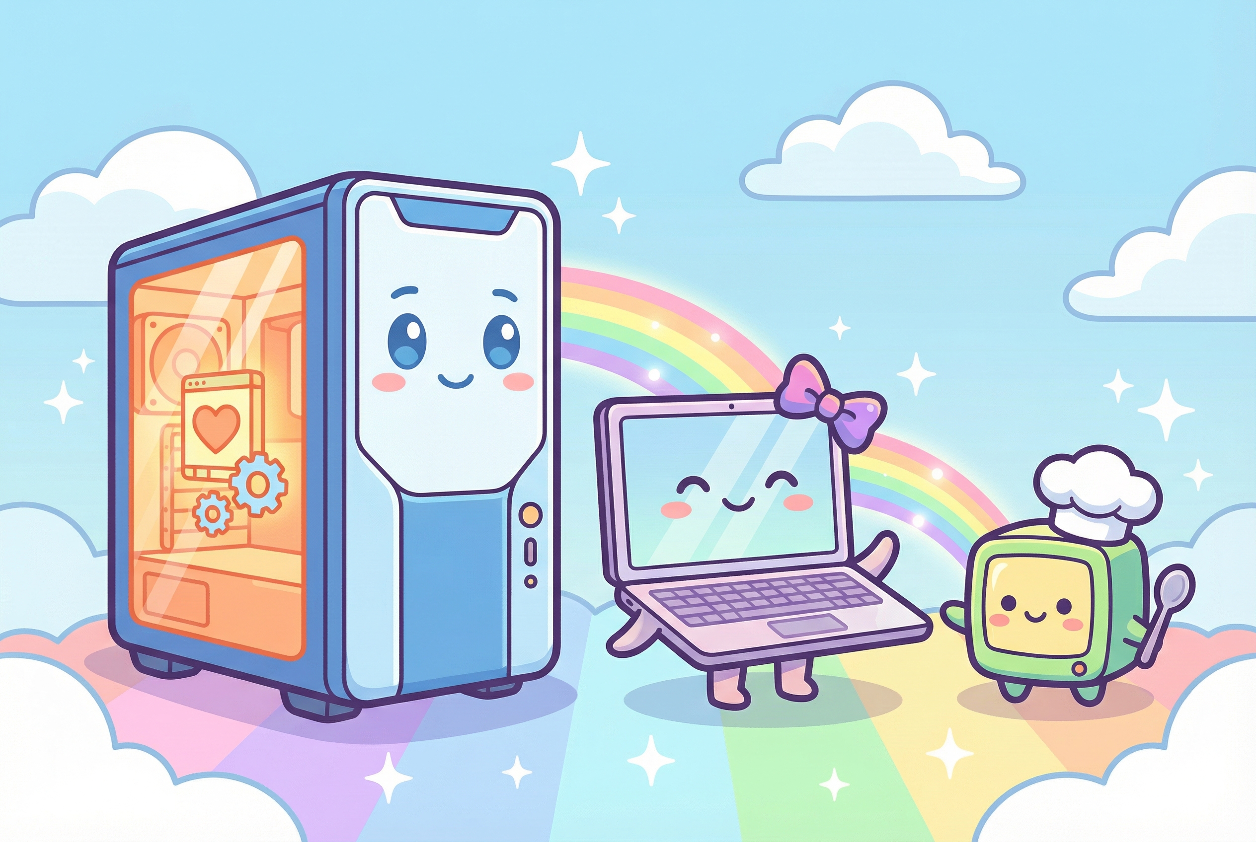 Three cute computer friends