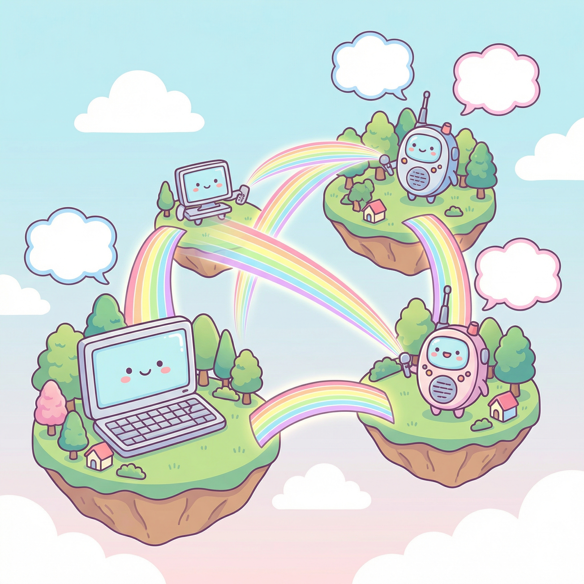 Floating islands with rainbow bridges
