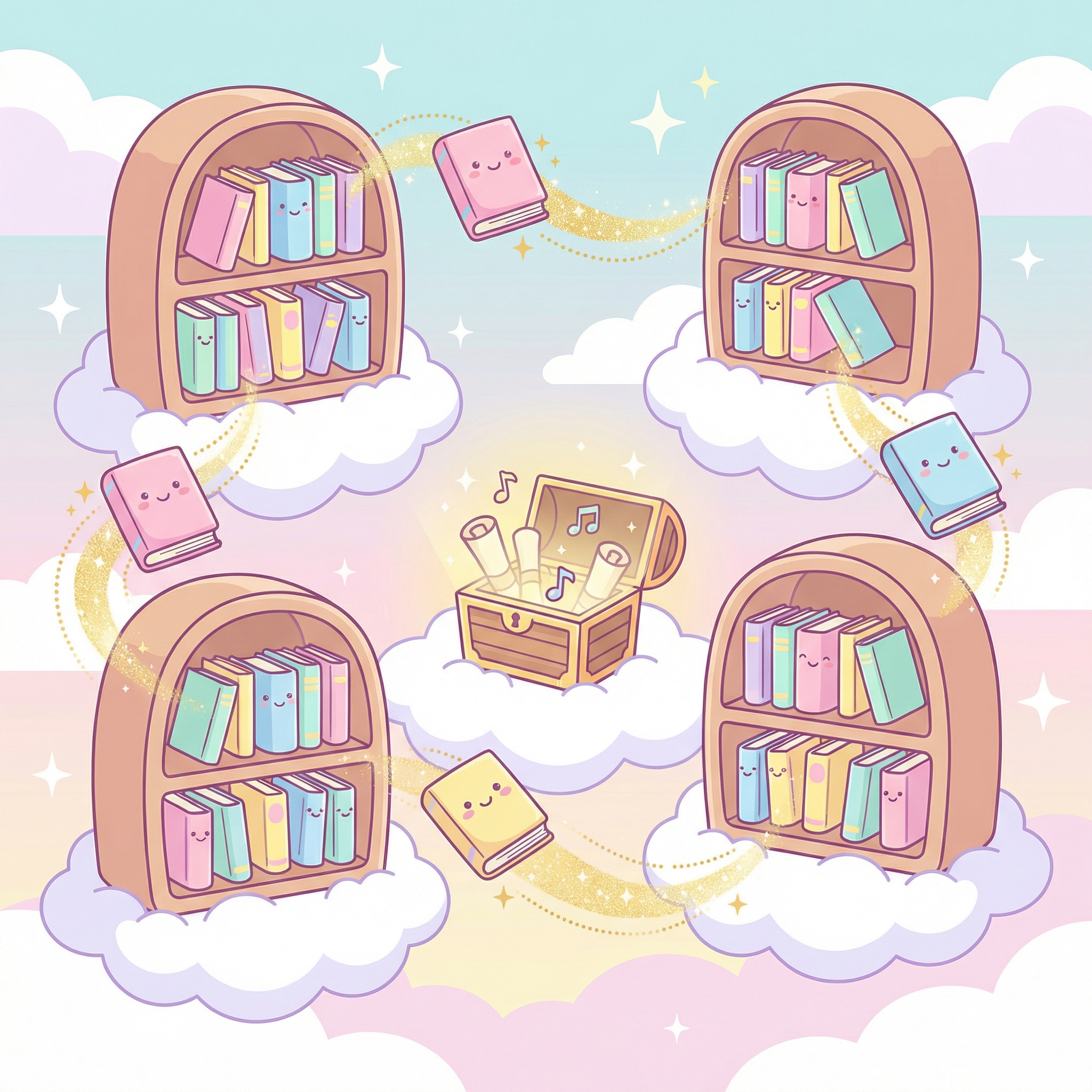 Magic library with floating books