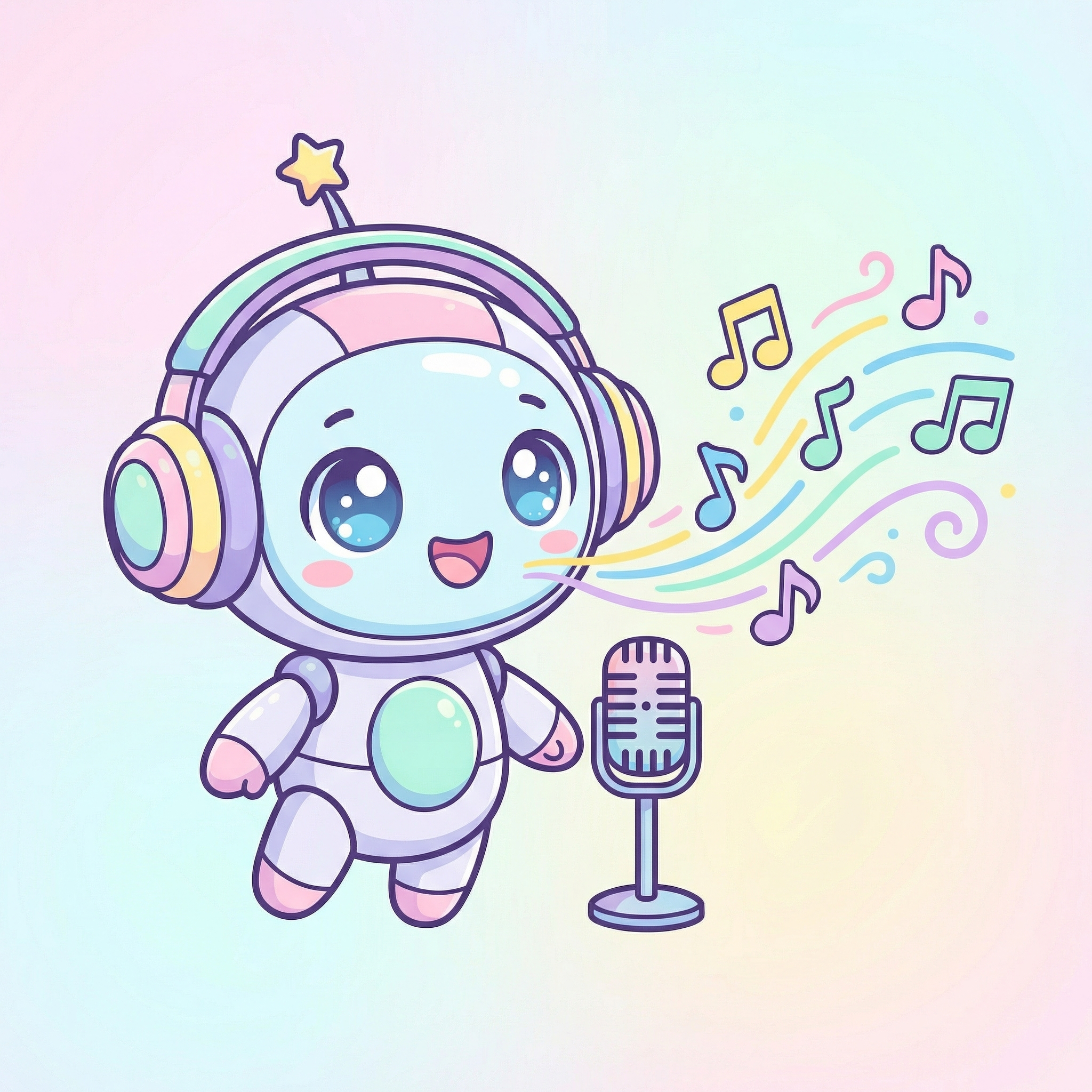 Robot with headphones and music notes